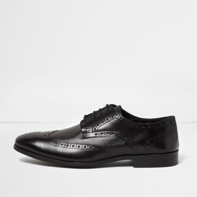 Black leather formal brogues